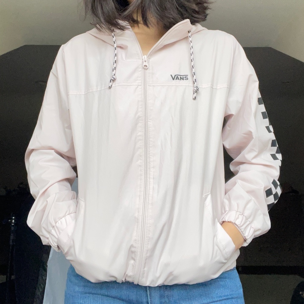Vans XS Windbreaker Checkerboard Pink Purple Lightweight Jacket Hoodie